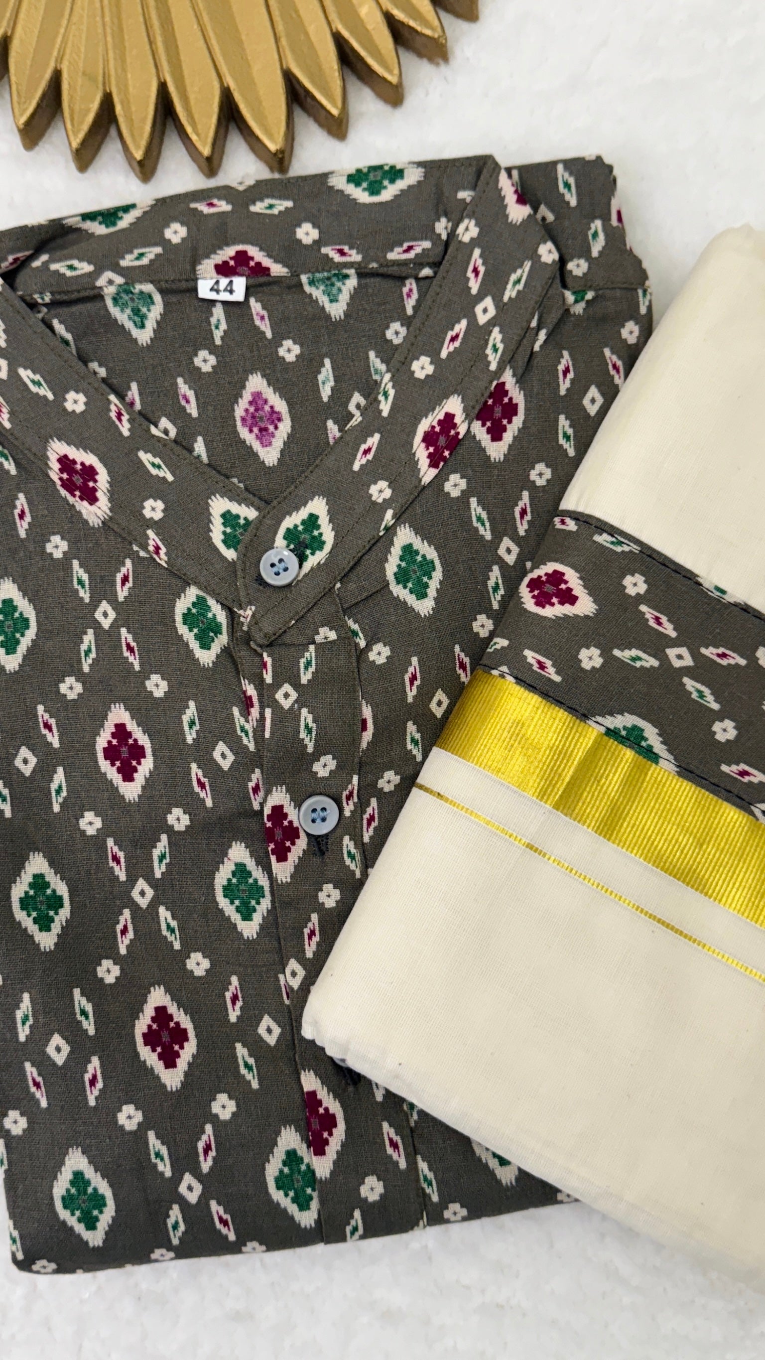 Ajrakh Grey Kurta and Mundu